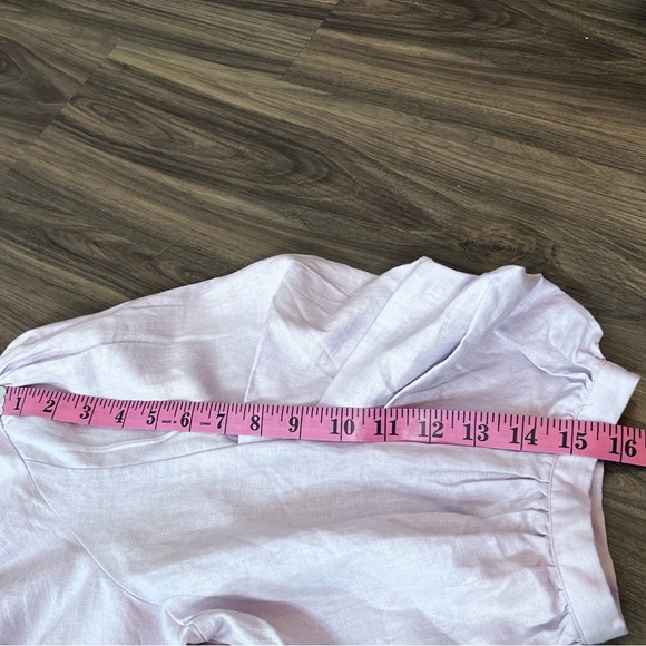 EUC FARM RIO V-Neck Mini Dress. Lavender Linen Blend. 3/4 Puffed Sleeve. SZ:XL - Picture 7 of 15